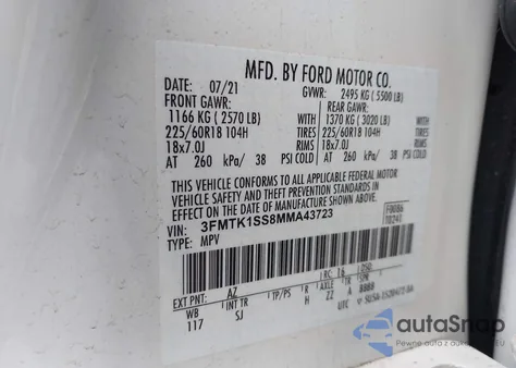 2021 Ford Mustang Mach-E Select from USA, damaged, VIN 3FMTK1SS8MMA43723